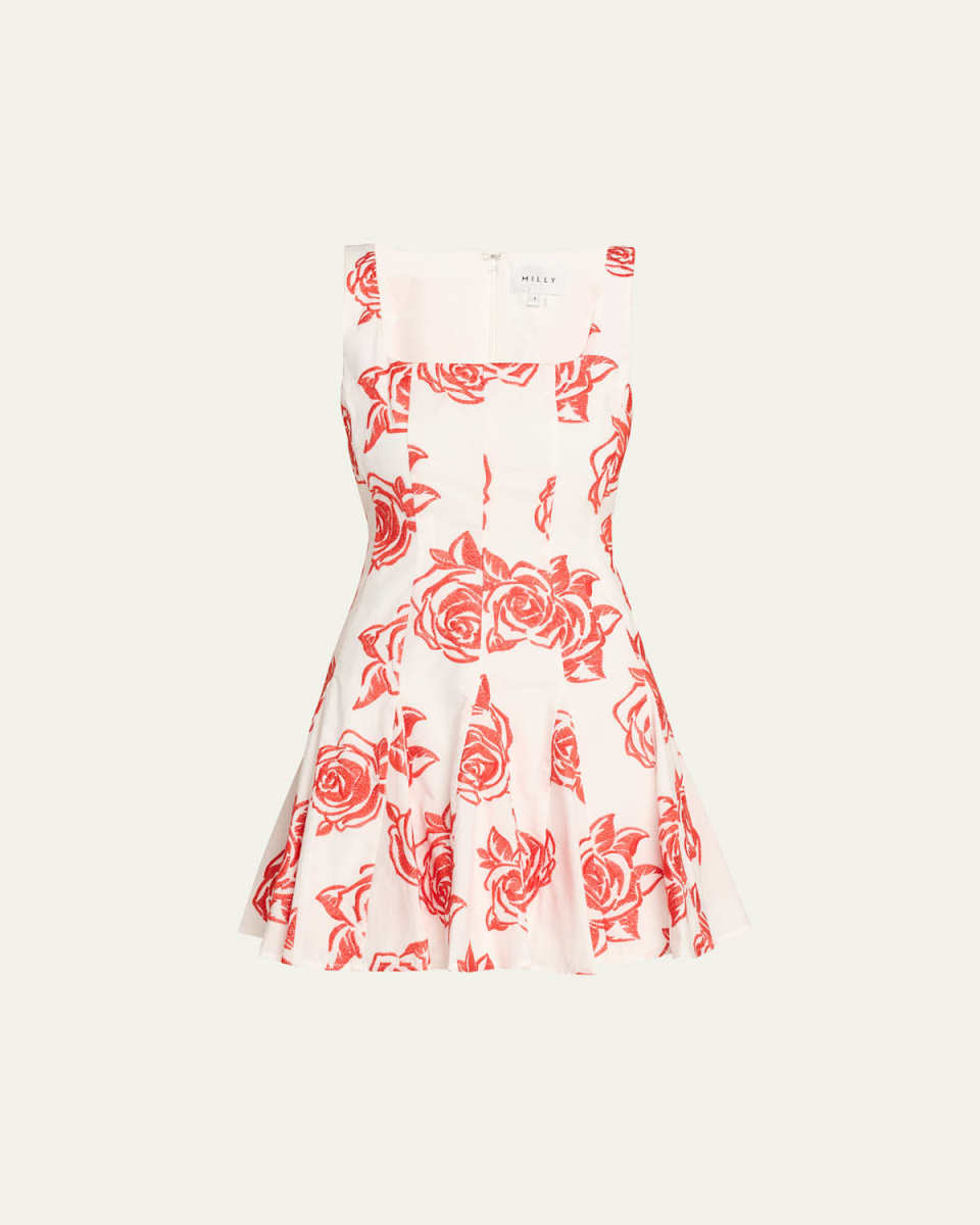 Ariel Floral-Embroidered Godet Mini Dress